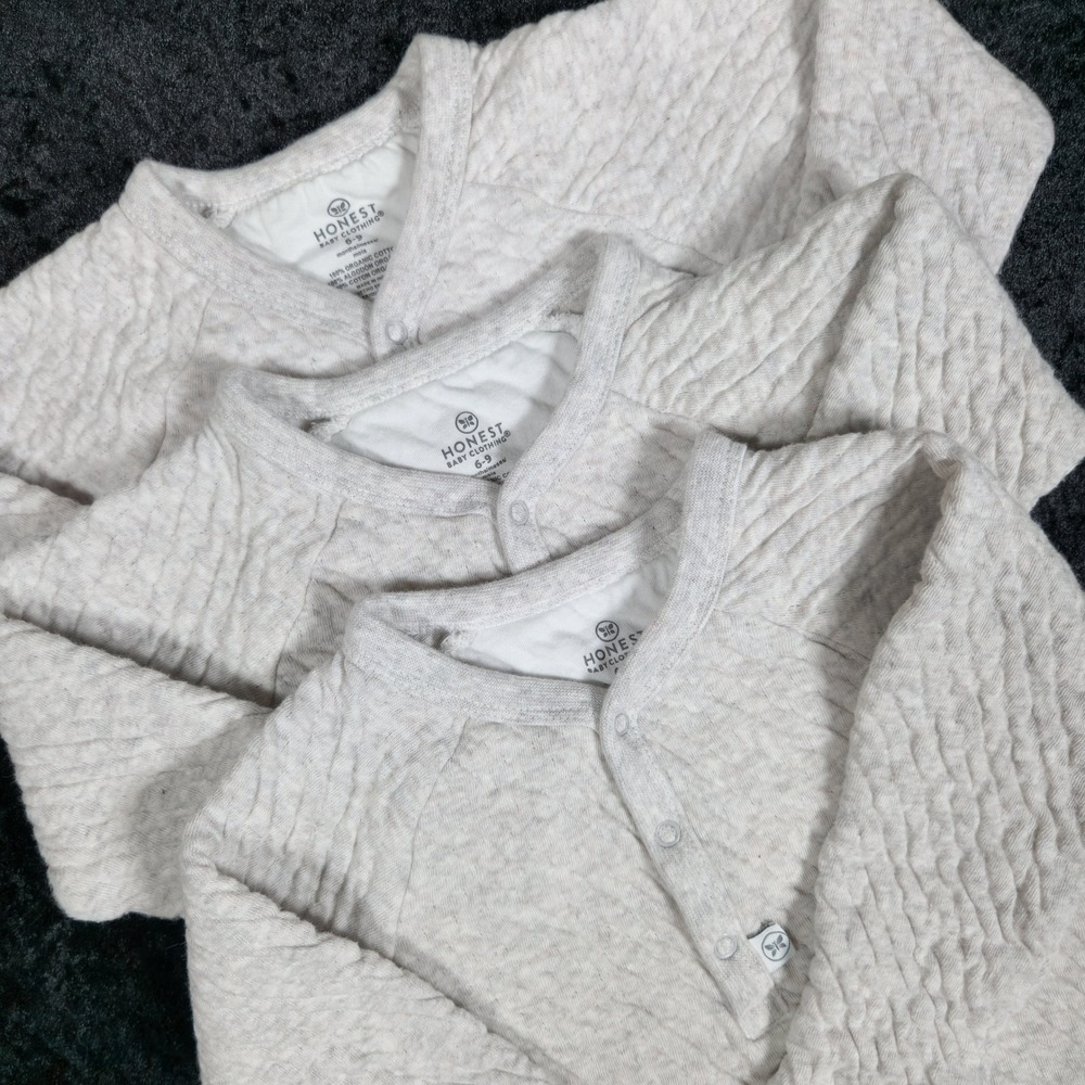 Honest Baby Clothing 3Pk Organic Cotton Quilted Romper Oatmeal Heather 6-9M